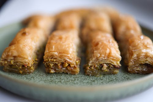 Close-up of Baklava Pieces on a Plate 