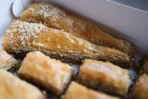 Close-up of Pieces of Baklava in a Box 