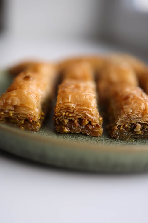 Close-up of Baklava Pieces on a Plate 
