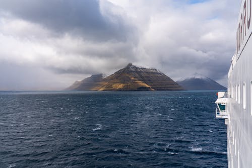 A view of the mountains from the deck of a ship