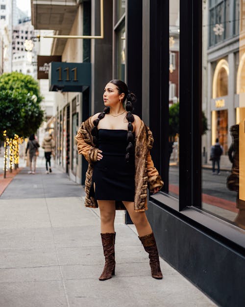 Brunette in Black Mini and Coat