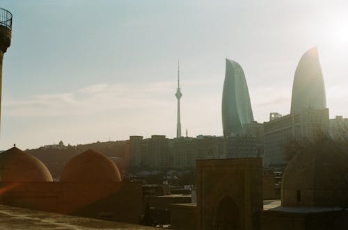 flame towers from shirvansash palace, baku.