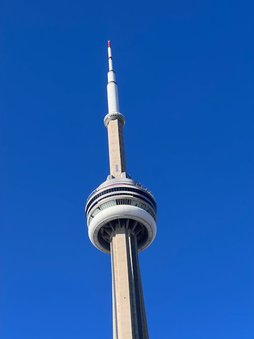 The cn tower is seen from the top
