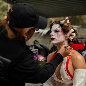 Artistic face painting session capturing detailed creativity and glamour.