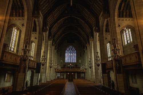 Aisle of Gothic Church in Nantes