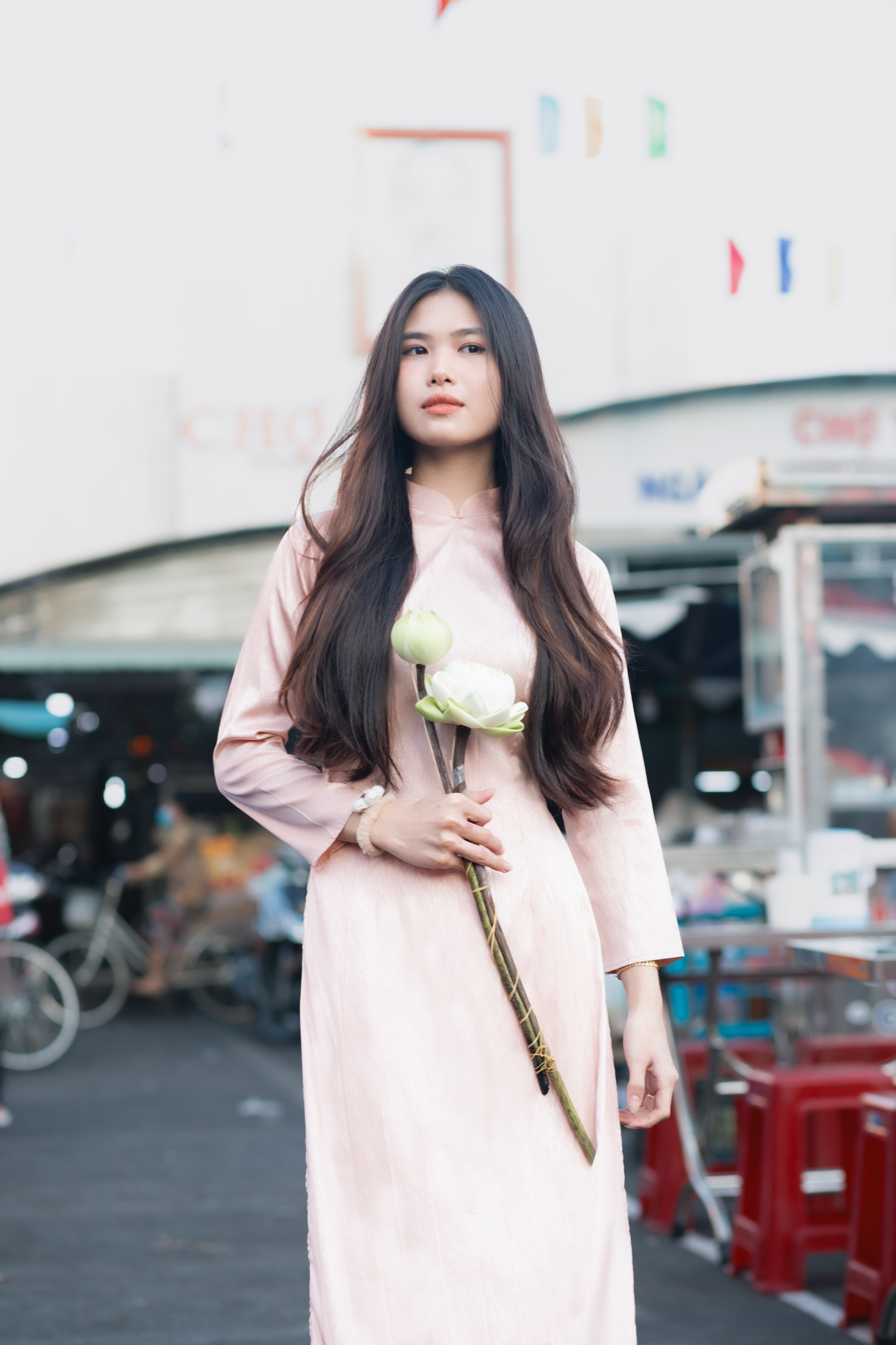 Portrait of Woman in Pink Dress and with Flowers · Free Stock Photo
