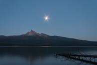 俄勒冈州宁静的山脉与湖泊在月光下显得格外静谧，黄昏的景色引人深思