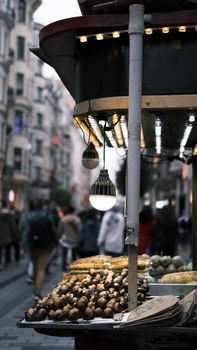 Capture the essence of İstanbul with this bustling street food market image, highlighting local culture.