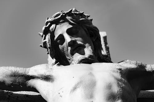 Black and white photo of jesus on the cross