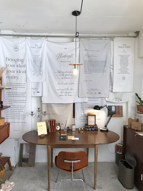 Interior Design of Room with Texts on Wall