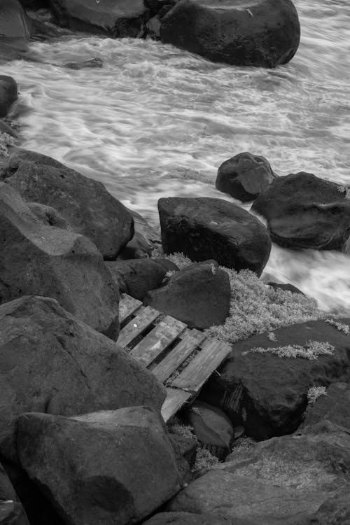 Rocks on Sea Shore in Black and White