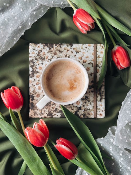 Tulips around Cup of Coffee