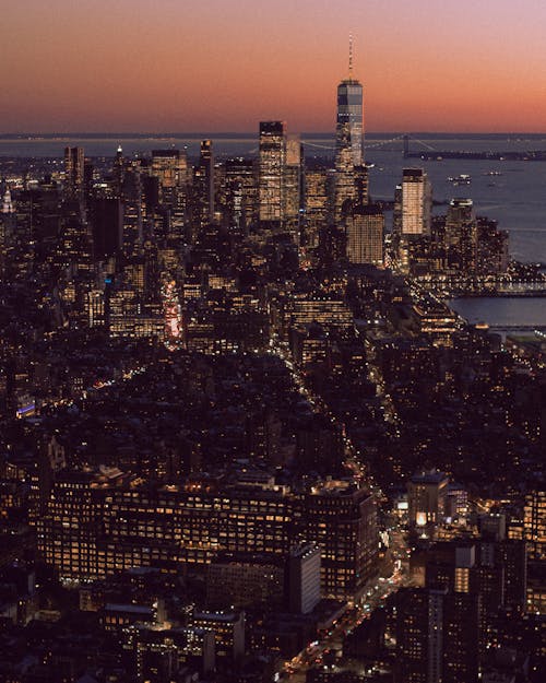 Panoramic View of Lower Manhattan in New York City at Sunset 