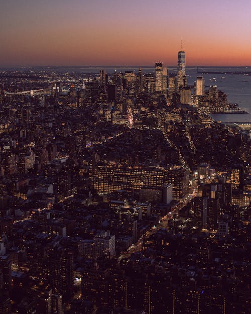 Panoramic View of Lower Manhattan in New York City at Sunset 