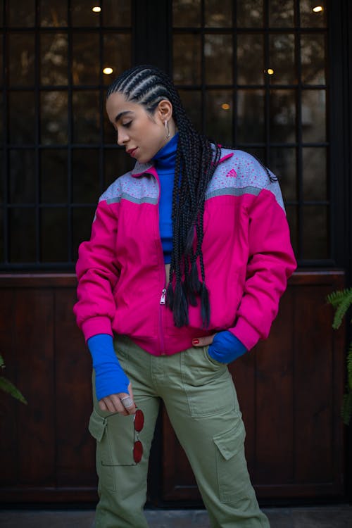 Woman with Long Hair and in Pink Jacket