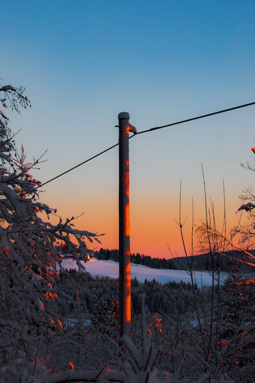 Ingyenes stockfotó arany naplemente, telefonoszlopok, tiszta kék ég témában