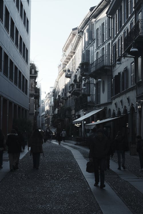 People in Alley in Milan, Italy