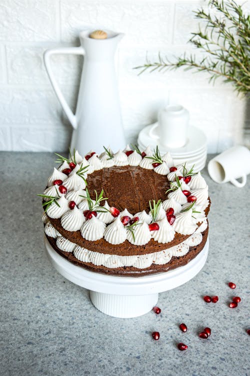 Sweet Cake with Cream and Pomegranate