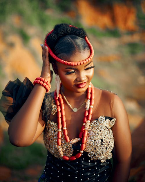 Portrait of Woman in Dress and with Necklaces