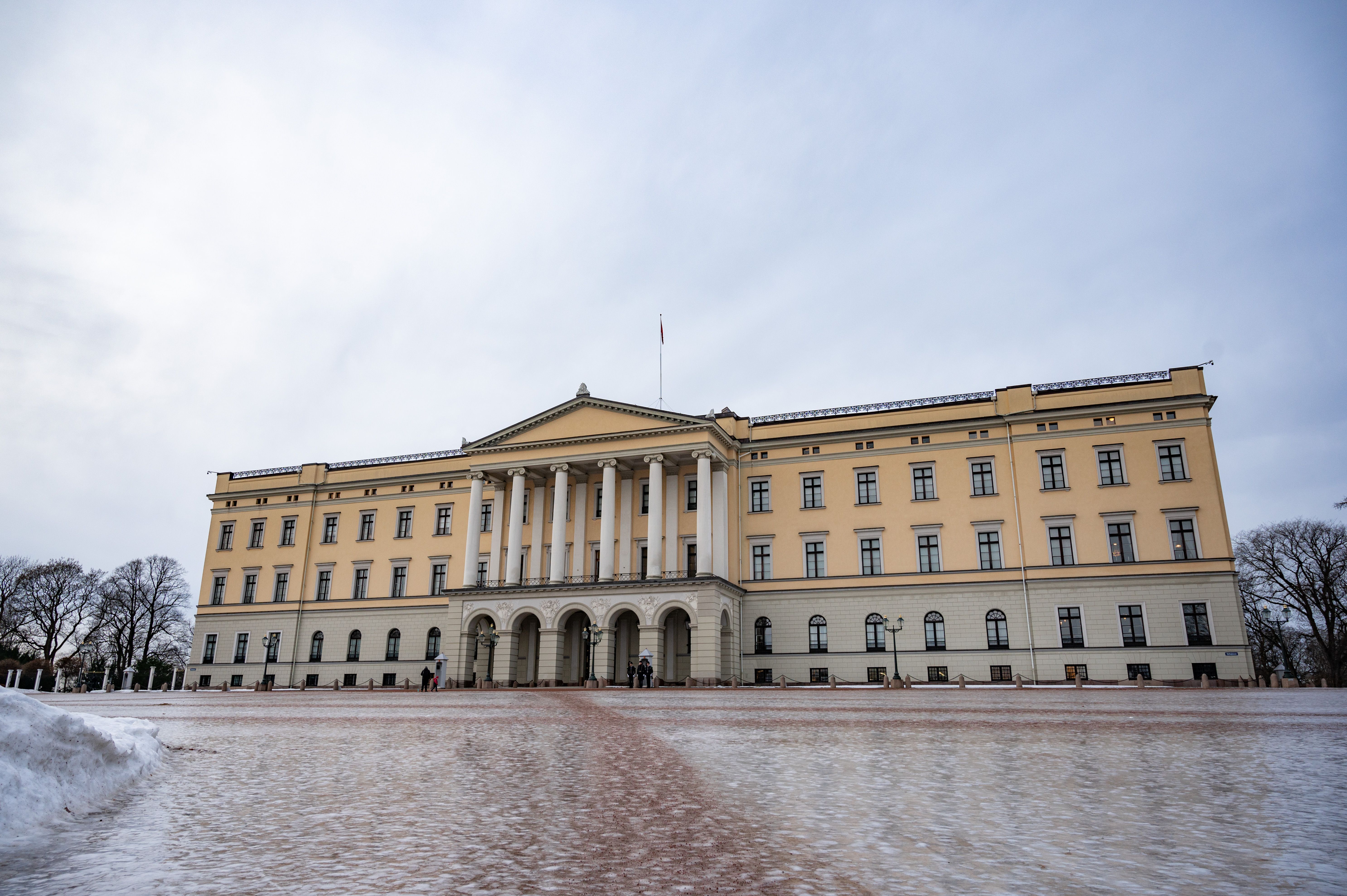 Det kongelige slott i Oslo med snø — norsk politisk makt og tradisjon