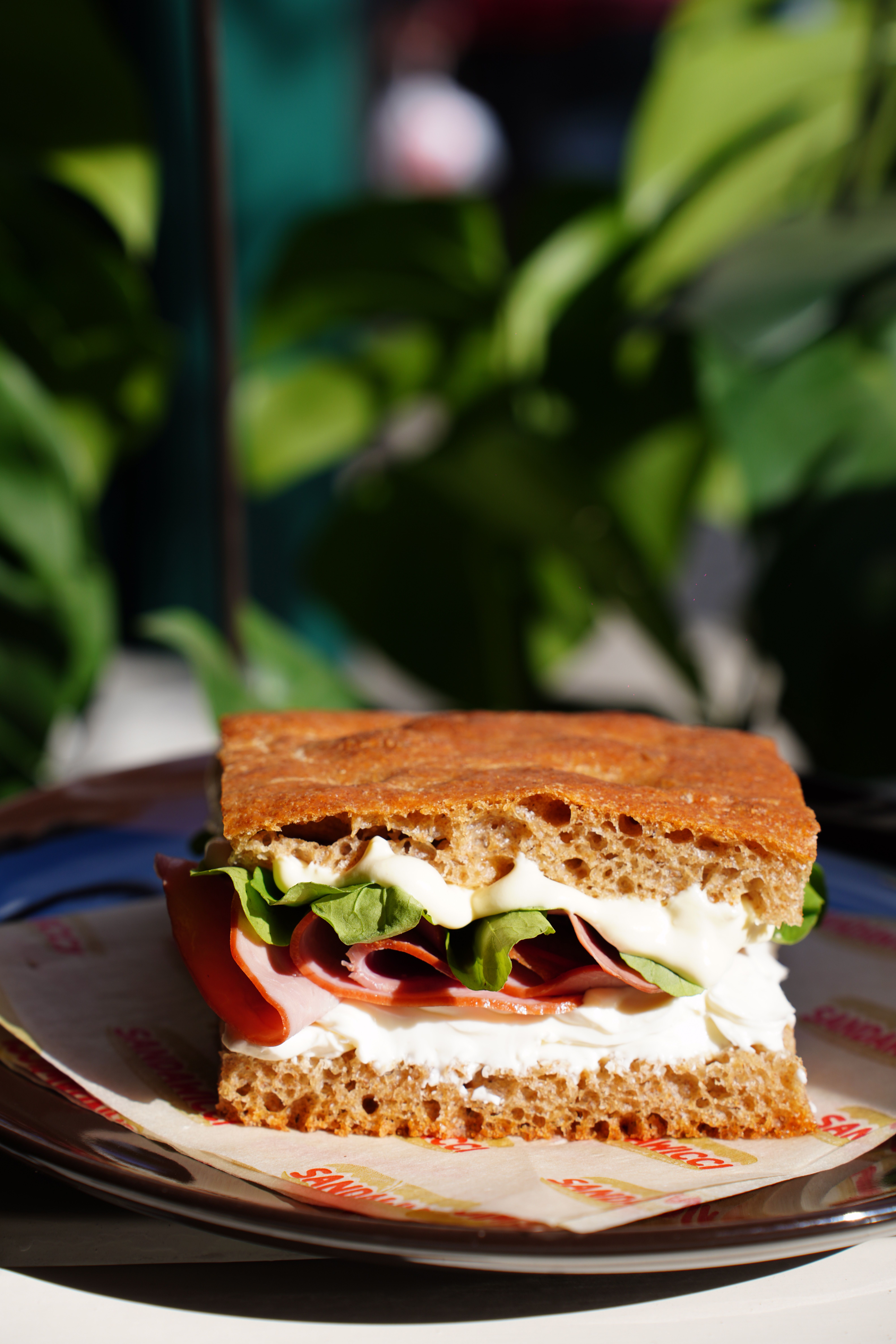 Tasty ham and cheese sandwich with fresh greens on rustic bread, perfect for a nutritious meal.