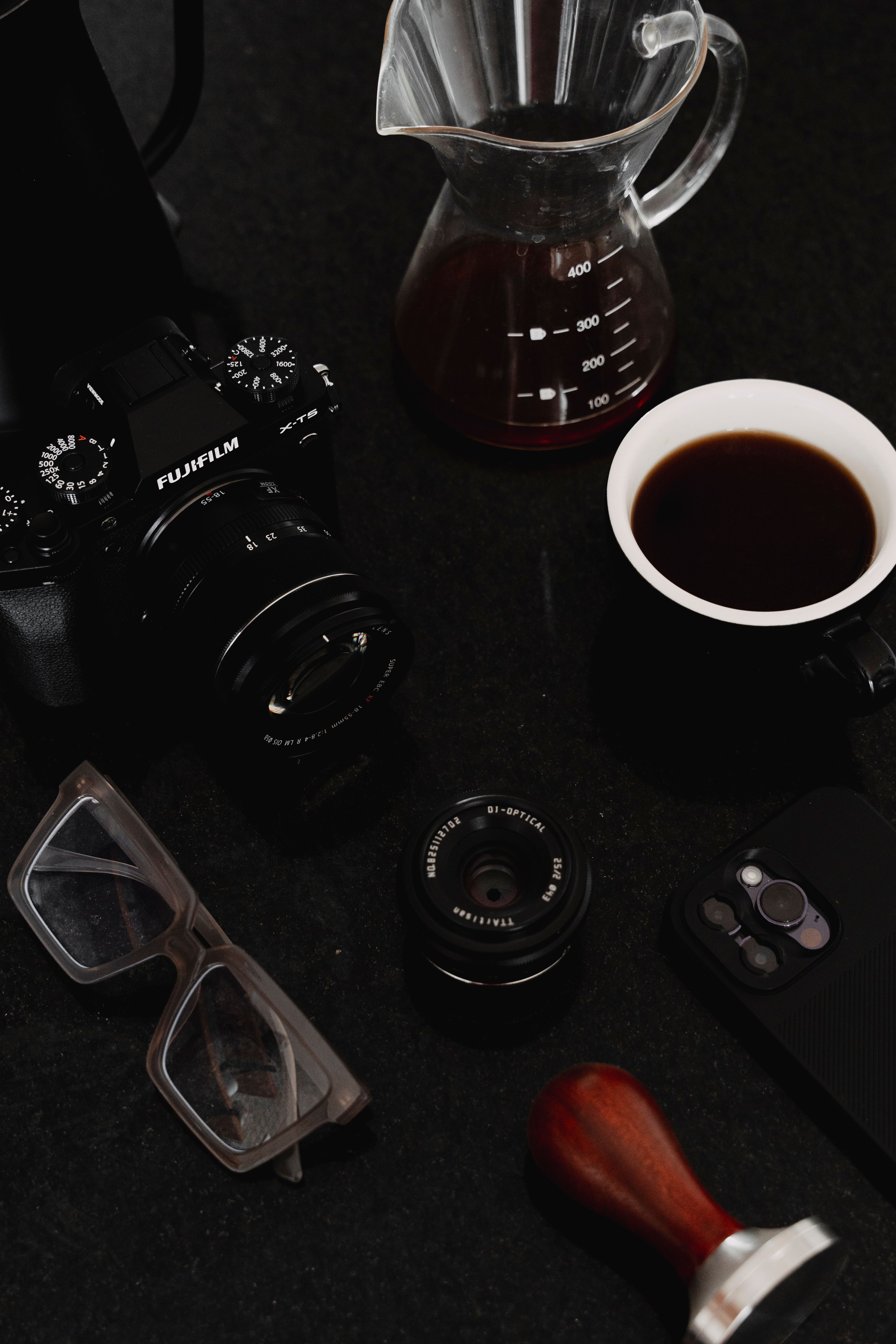 Camera, Coffee Cup and Pitcher · Free Stock Photo