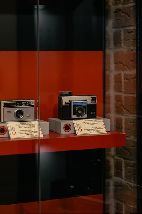 Vintage Cameras on Display in Museum