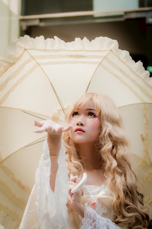 Girl Wearing White Dress Holding White Umbrella