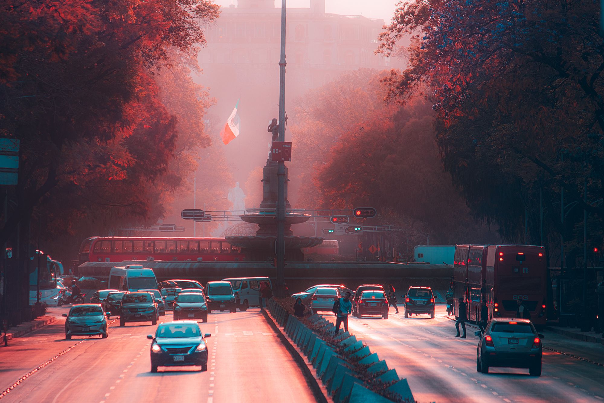 Automóviles circulando por una avenida de la Ciudad de México