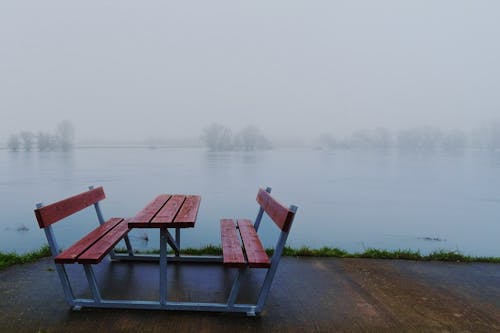 Fotobanka s bezplatnými fotkami na tému hmla, jazero, lavička