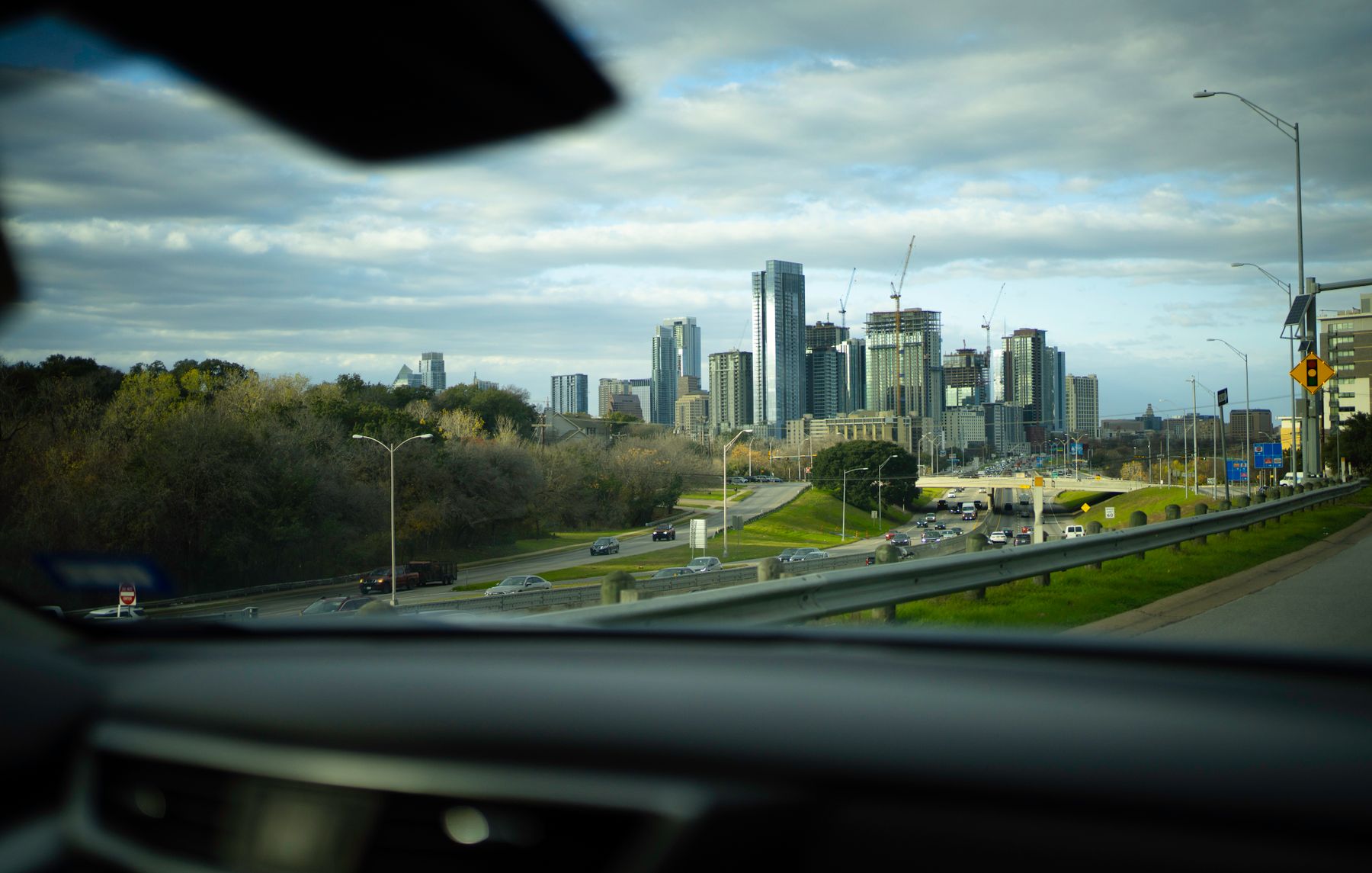 The Austin skyline seen from the road
