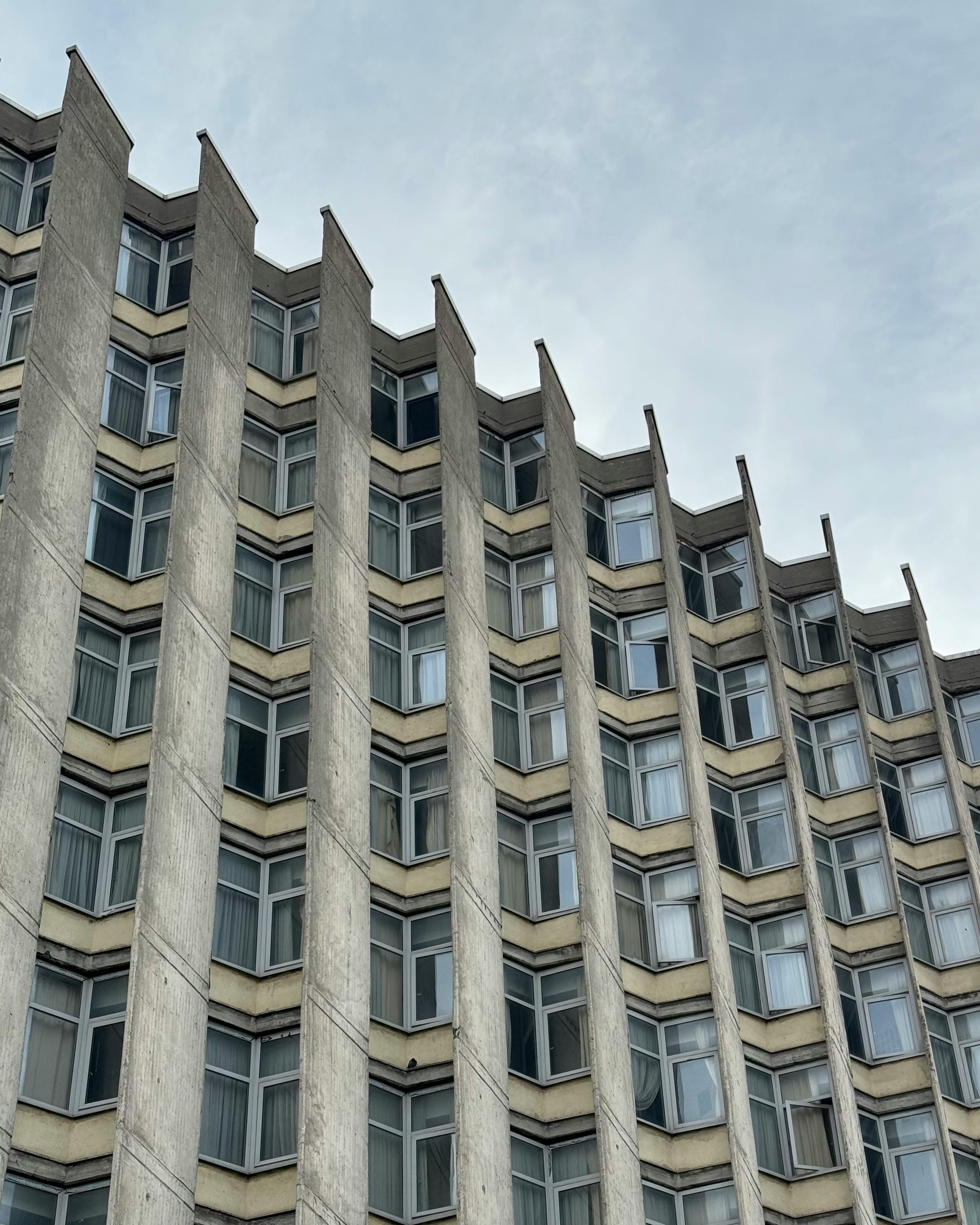 Striking brutalist facade of a building in Ankara, Türkiye, showcasing modern architecture.