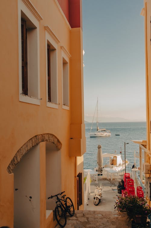 Building in Town on Sea Shore in Summer