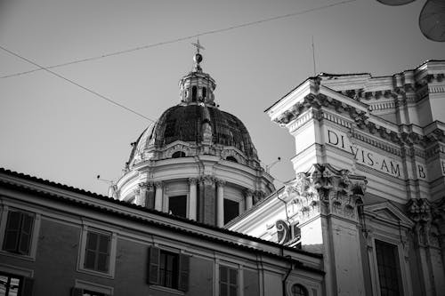 Low Angle Shot of Church Dome in Black and White