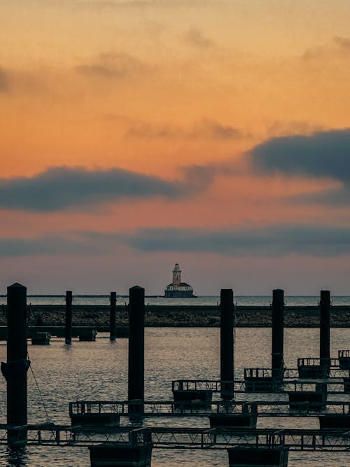 Pier on Sea Shore at Sunset