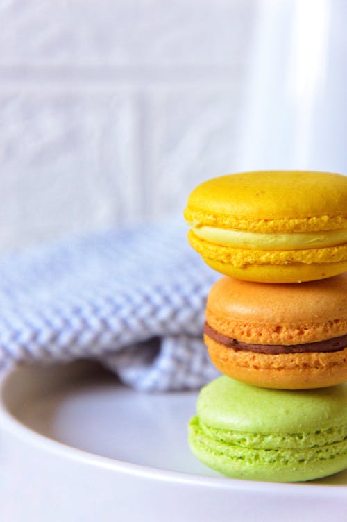 Close-up of a Stack of French Macarons on a Plate 