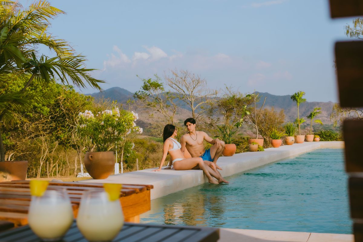 Luxury hotel resort suite with scenic mountain and lake view