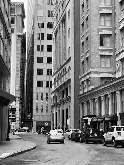 Immagine gratuita di auto, bianco e nero, centro città
