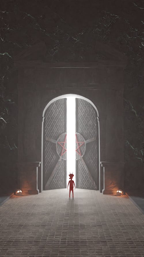 Devil standing in front of the gate of hell