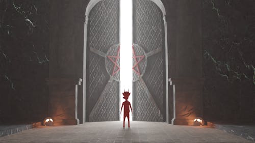 Devil standing in front of the gate of hell