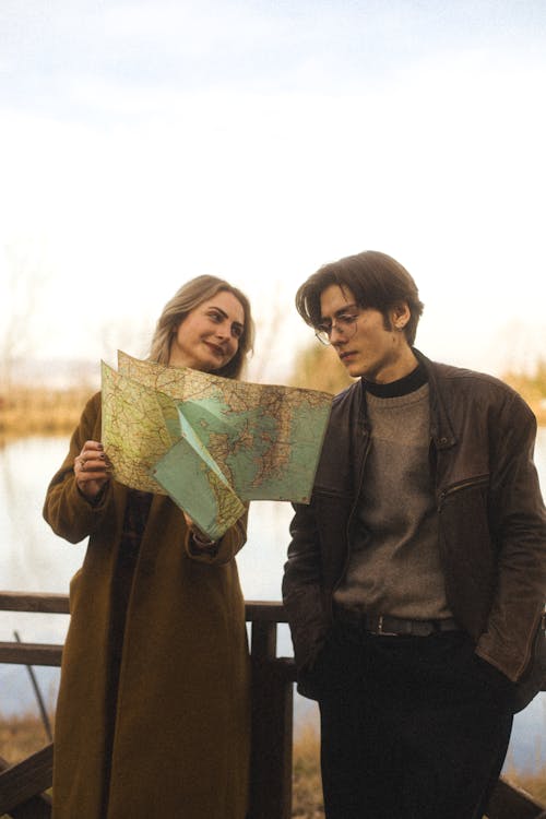 Two people looking at a map together