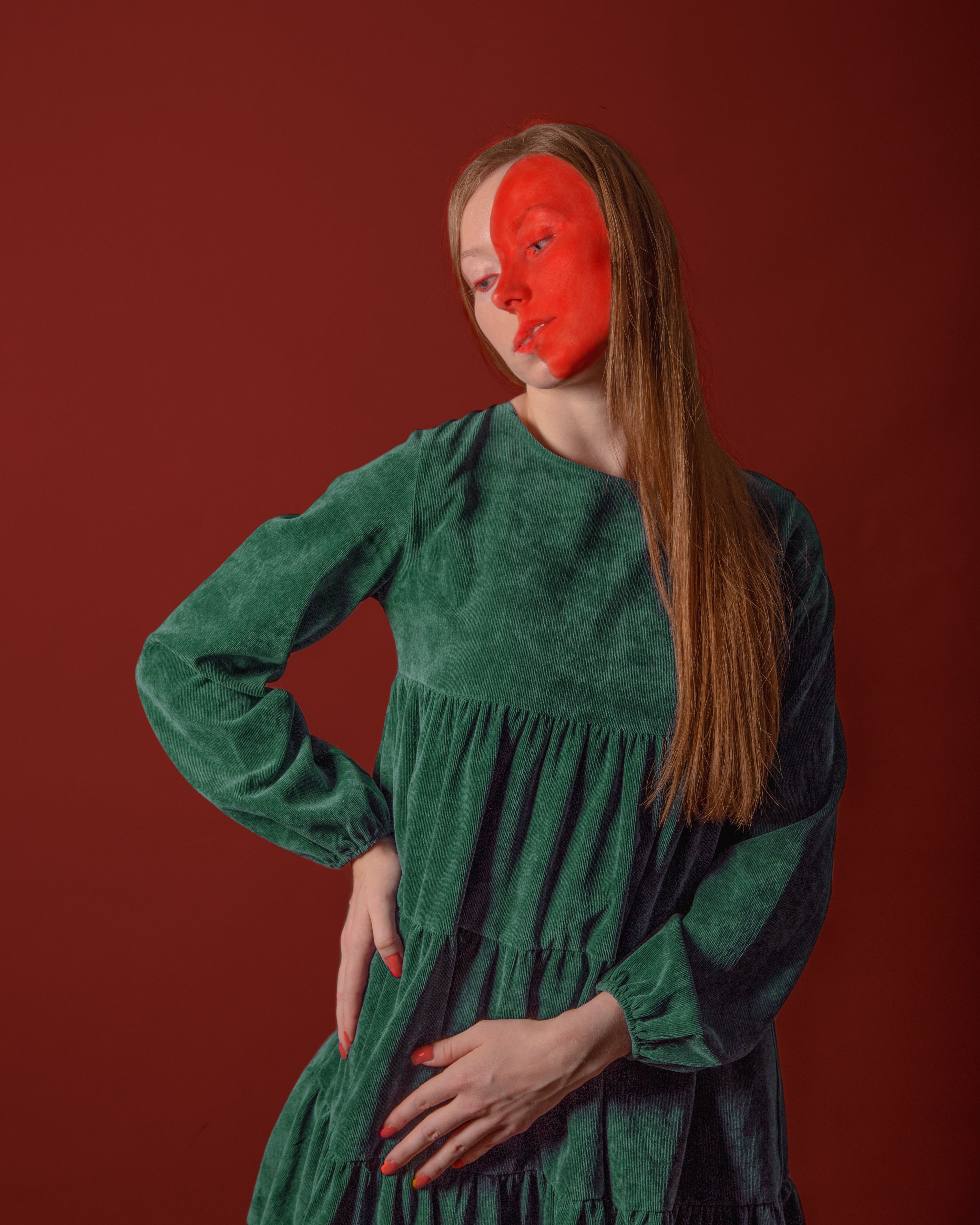 Redhead Model in Green Dress  Free Stock Photo