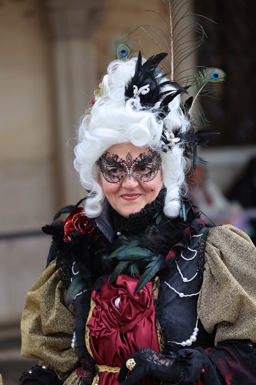 A Woman in a Costume and a Mask at the Carnival of Venice
