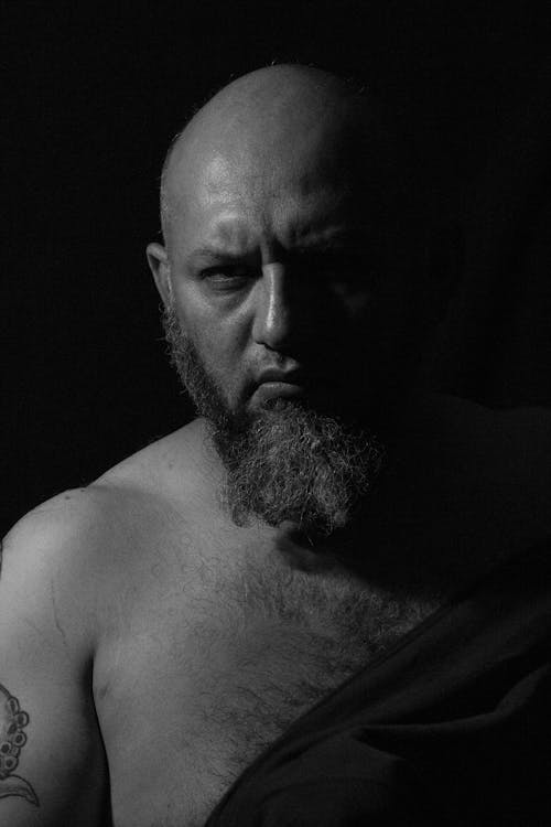 Bald Man with Beard in Black and White