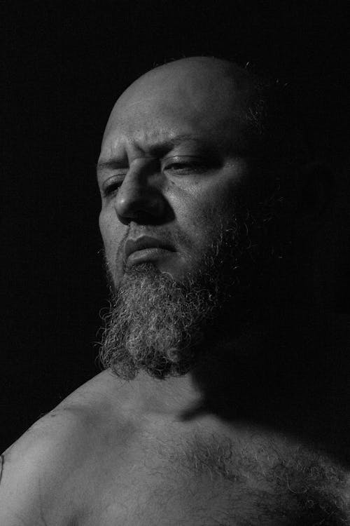 Portrait of Bald Man with Beard in Black and White