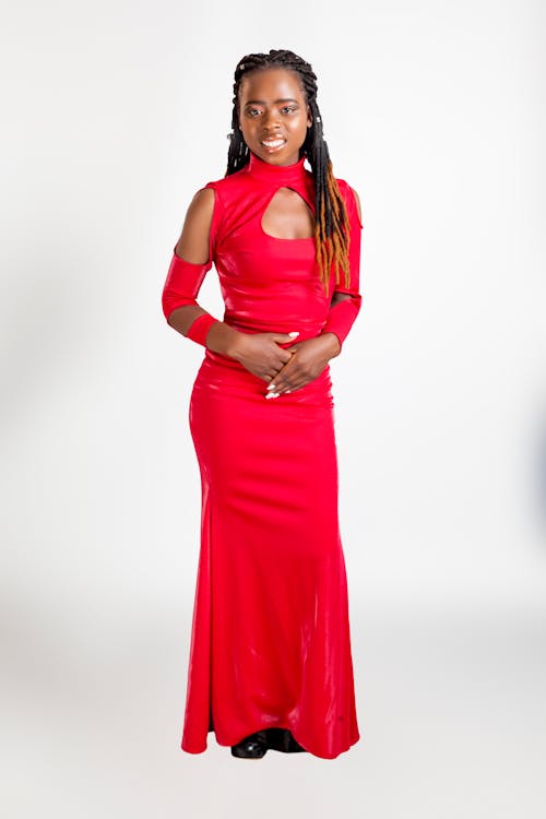 Model in Long Red Dress