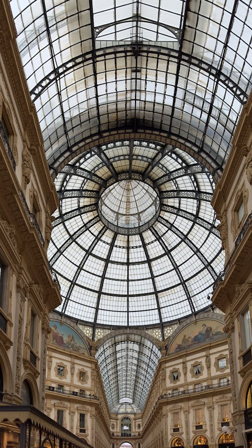 The glass dome of a shopping mall in italy