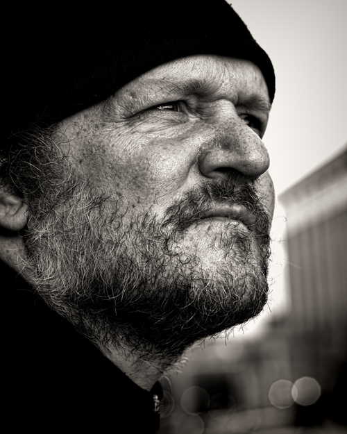 Free Close-up black and white portrait of a thoughtful man in Milwaukee, WI. Stock Photo