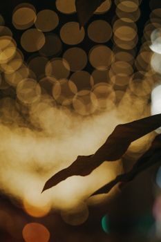 Captivating abstract bokeh featuring golden circles and blurred shapes for a dramatic effect.