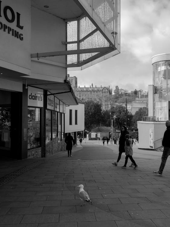 People on a Street in Edinburgh in Black and White 